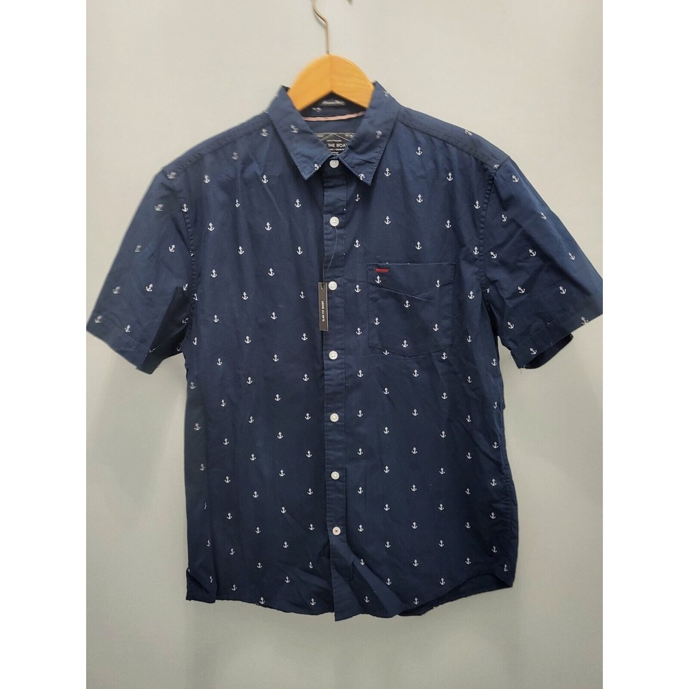 On the Road Shirt Mens L Blue Anchors‎ Yacht Club Slim Fit Travellers Collection